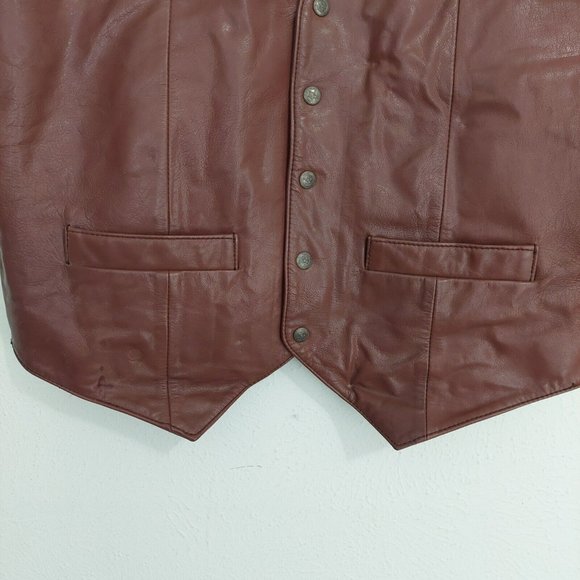 Saguaro West Roper  Western Vest Men's L. Leather Brown  Snap Button, Pockets - Picture 3 of 7